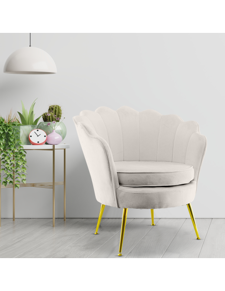 Poltrona Schienale a Conchiglia VENERE in Velluto Vintage Piedi Oro da Salotto