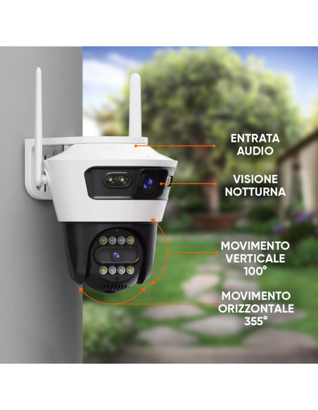 Telecamera Wi-Fi di Videosorveglianza Controllo Remoto Allarme e Protezione IP66