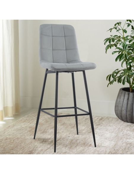 Set 4 Sgabelli in Velluto VELVETTE Struttura Nera con Schienale e Poggiapiedi