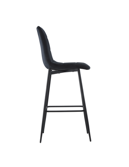 Set 4 Sgabelli in Velluto VELVETTE Struttura Nera con Schienale e Poggiapiedi