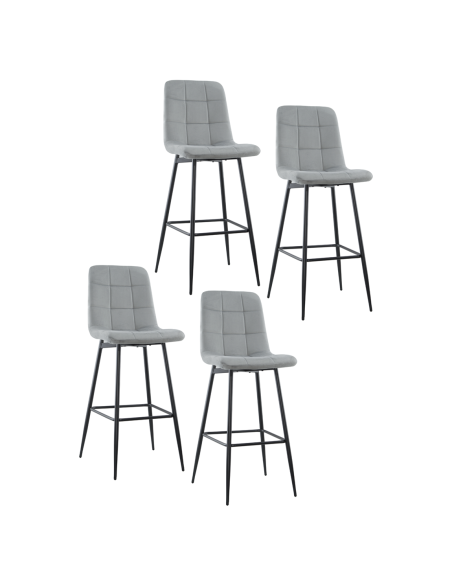 Set 4 Sgabelli in Velluto VELVETTE Struttura Nera con Schienale e Poggiapiedi