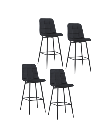 Set 4 Sgabelli in Velluto VELVETTE Struttura Nera con Schienale e Poggiapiedi