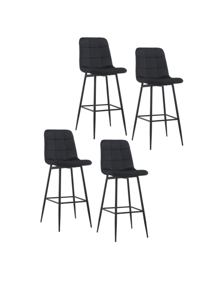 Set 4 Sgabelli in Velluto VELVETTE Struttura Nera con Schienale e Poggiapiedi