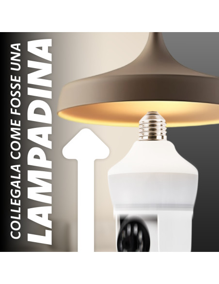Telecamera Lampadina Attacco E27 360° Wi-Fi Visione Notturna Controllo da Remoto
