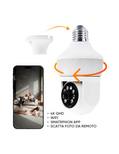 Telecamera Lampadina Attacco E27 360° Wi-Fi...