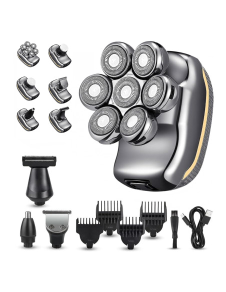 Rasoio Elettrico Uomo Ricaricabile Impermeabile Tagliacapelli e Barba 5 Testine