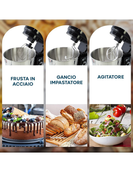 Impastatrice Planetaria DGBAVARIA 5L Acciaio Inox 6 Velocità 700W con Accessori