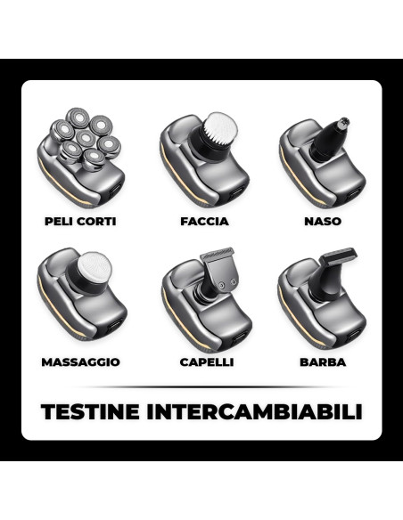 Rasoio Elettrico Uomo Ricaricabile Impermeabile Tagliacapelli e Barba 5 Testine