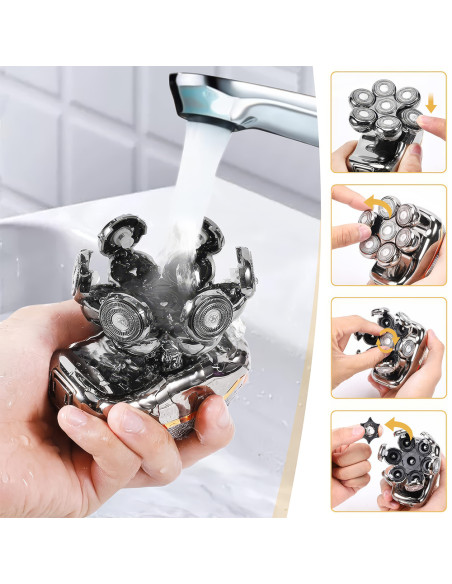 Rasoio Elettrico Uomo Ricaricabile Impermeabile Tagliacapelli e Barba 5 Testine