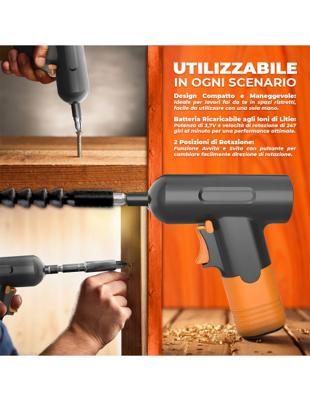 Mini Trapano Avvitatore Ricaricabile Batteria 3.7V Kit Mini Punte per Cacciavite