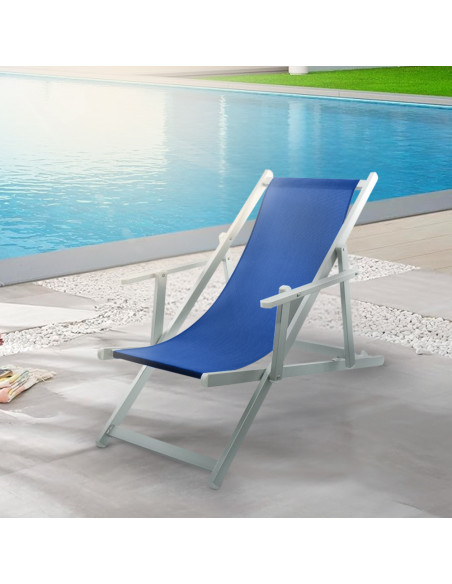 2pz Sedia Sdraio Pieghevole Napoli con Braccioli Struttura Alluminio e Textilene