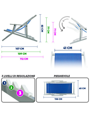 2pz Sedia Sdraio Pieghevole Napoli con...