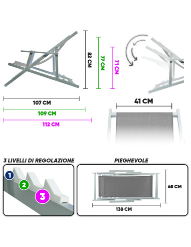 2pz Sedia Sdraio Pieghevole Napoli con...