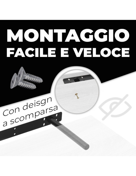 Mensola da Parete Portaoggetti 80x23.5x3.8 Legno MDF Multiuso Design a Scomparsa