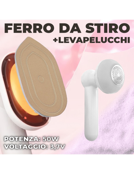 Mini Ferro da Stiro Ricaricabile 2 in 1 Portatile con Levapelucchi da Viaggio