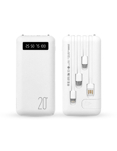 Power Bank 20000mAh Caricabatterie Rapido Portatile con 4 Cavi Inclusi USB