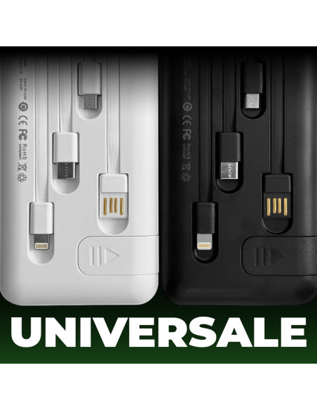 Power Bank 20000mAh Caricabatterie Rapido Portatile con 4 Cavi Inclusi USB