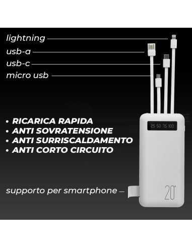 Power Bank 20000mAh Caricabatterie Rapido...