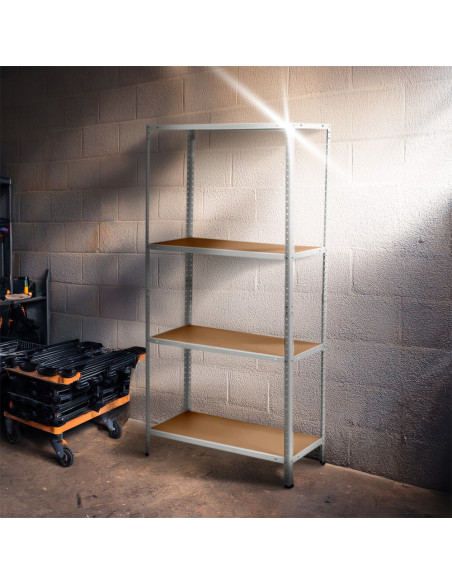 Scaffale 4 Ripiani in Metallo con Mensole MDF Modulare 145x75x30 Portata 160Kg