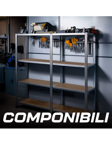 Scaffale 4 Ripiani in Metallo con Mensole MDF...
