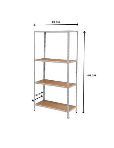 Scaffale 4 Ripiani in Metallo con Mensole MDF...