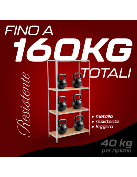 Scaffale 4 Ripiani in Metallo con Mensole MDF Modulare 145x75x30 Portata 160Kg