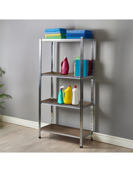 Scaffale 4 Ripiani in Metallo con Mensole MDF Modulare 145x75x30 Portata 160Kg