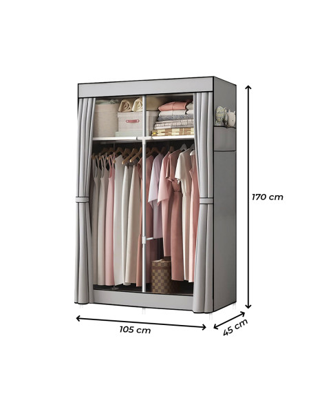 Armadio Guardaroba in Tessuto 2 Ante da Campeggio con Appendiabiti e Ripiani