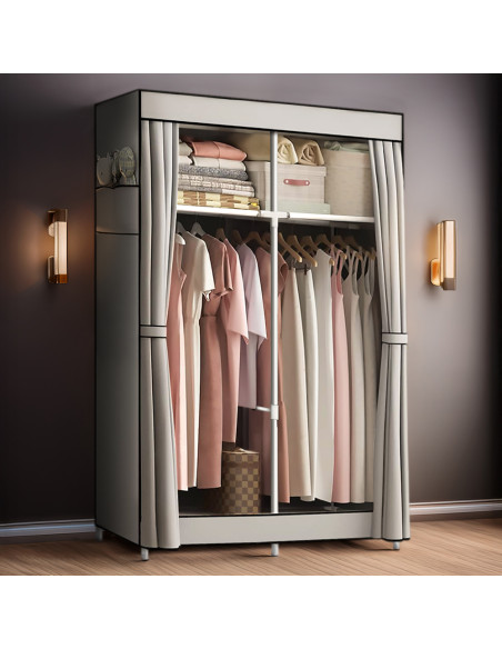 Armadio Guardaroba in Tessuto 2 Ante da Campeggio con Appendiabiti e Ripiani