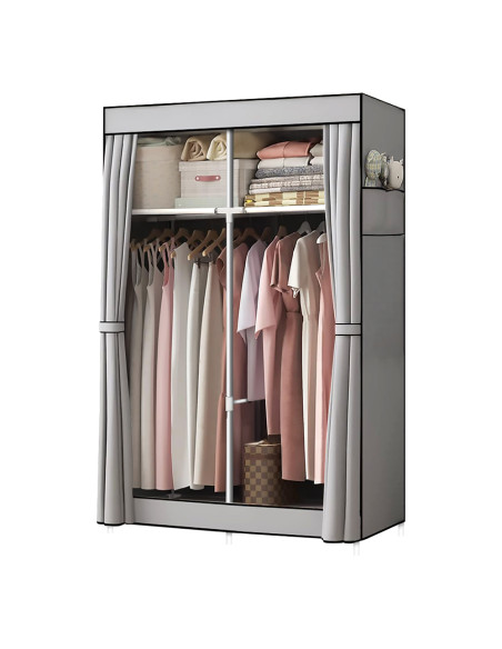 Armadio Guardaroba in Tessuto 2 Ante da Campeggio con Appendiabiti e Ripiani