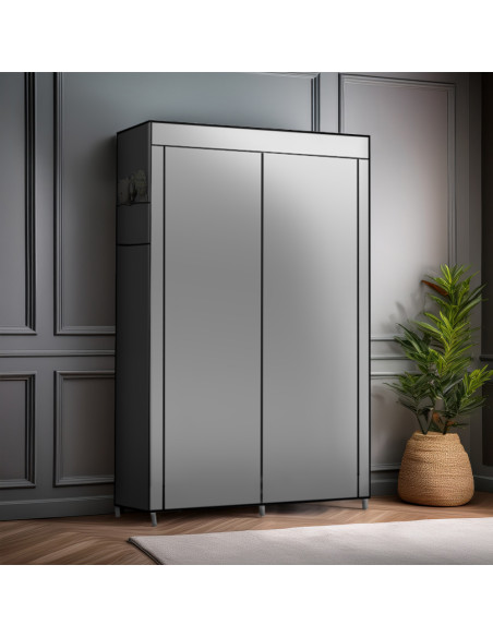 Armadio Guardaroba in Tessuto 2 Ante da Campeggio con Appendiabiti e Ripiani