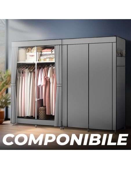 Armadio Guardaroba in Tessuto 2 Ante da Campeggio con Appendiabiti e Ripiani