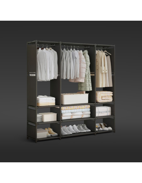 Armadio Guardaroba in Tessuto Scaffale Campeggio 9 Ripiani Staffe Appendiabiti