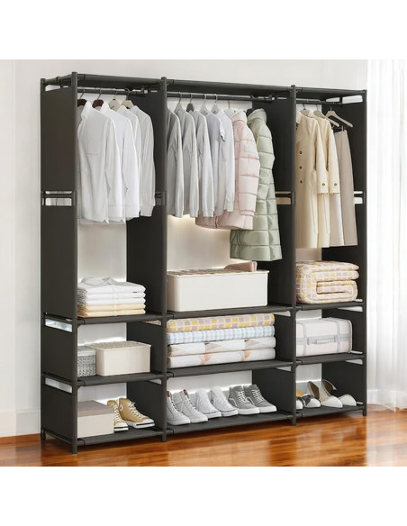 Armadio Guardaroba in Tessuto Scaffale Campeggio 9 Ripiani Staffe Appendiabiti