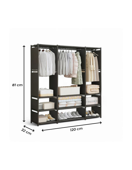 Armadio Guardaroba in Tessuto Scaffale Campeggio 9 Ripiani Staffe Appendiabiti