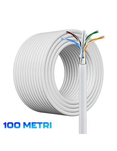 Cavo Ethernet 100mt CAT6 FTP Cavo di Rete LAN AWG23 4P Impermeabile No Schermato