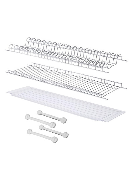 Coppia di Pensili da Incasso 86cm Scolapiatti Cromato con Vaschetta in Plastica