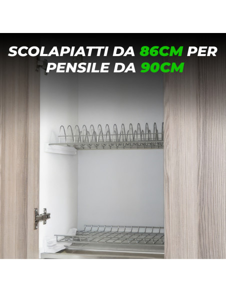 Coppia di Pensili da Incasso 86cm Scolapiatti Cromato con Vaschetta in Plastica