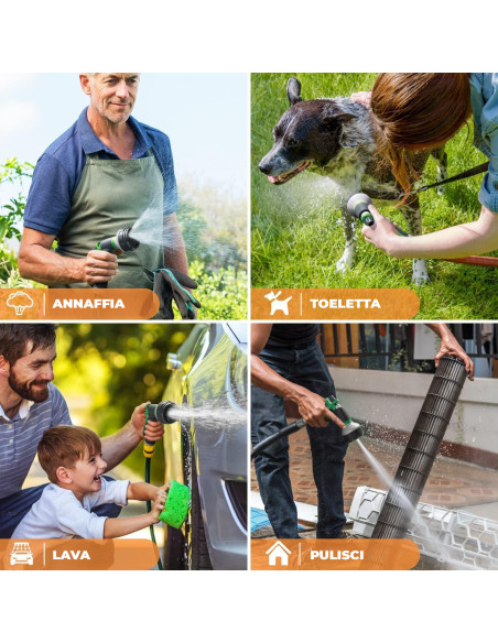 Avvolgitubo dell'Acqua da Giardino Manuale Tubo 15mt Pistola Spruzzo a 5 Getti