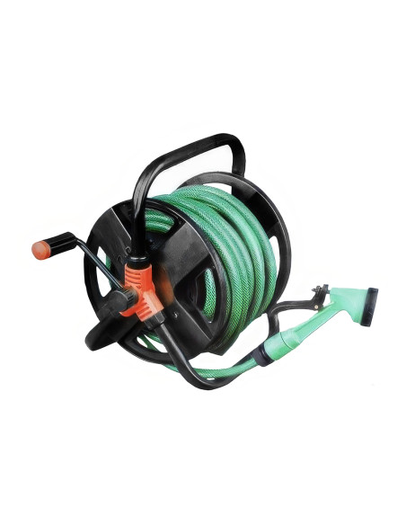 Avvolgitubo dell'Acqua da Giardino Manuale Tubo 15mt Pistola Spruzzo a 5 Getti