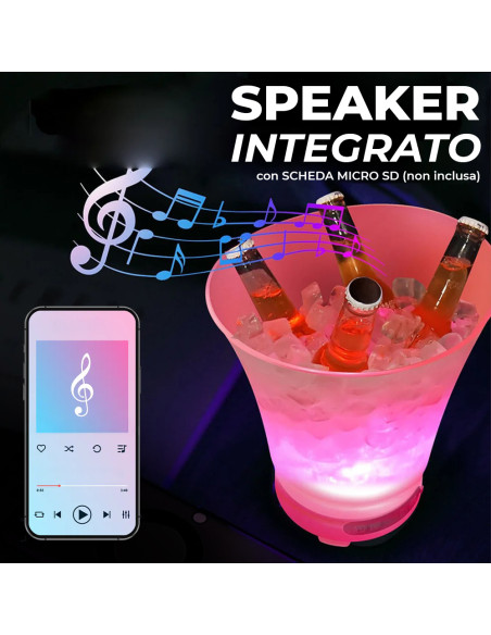 Secchiello Ghiaccio 7l Portabottiglie RGB Bluetooth Seau à Glace Ricaricabile