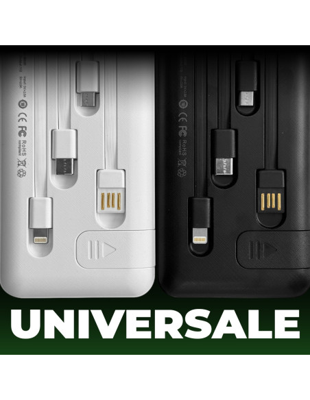 Power Bank 20000mAh Caricabatterie Rapido Portatile con 4 Cavi Inclusi USB