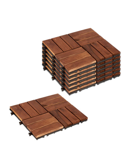 Pack 6 Piastrelle Legno di Acacia Effetto Legno Rivestimento da Esterno 30x30x25