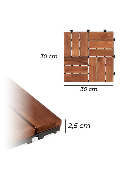 Pack 6 Piastrelle Legno di Acacia Effetto Legno Rivestimento da Esterno 30x30x25