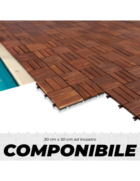 Pack 6 Piastrelle Legno di Acacia Effetto Legno Rivestimento da Esterno 30x30x25