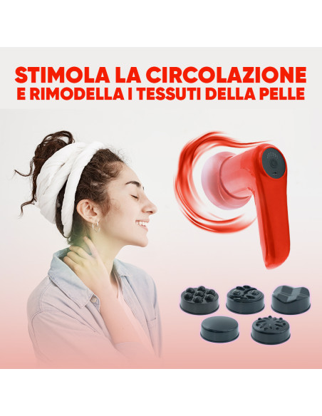 Massaggiatore per Corpo Elettrico Ricaricabile 4 Testine Vibrazione Regolabile