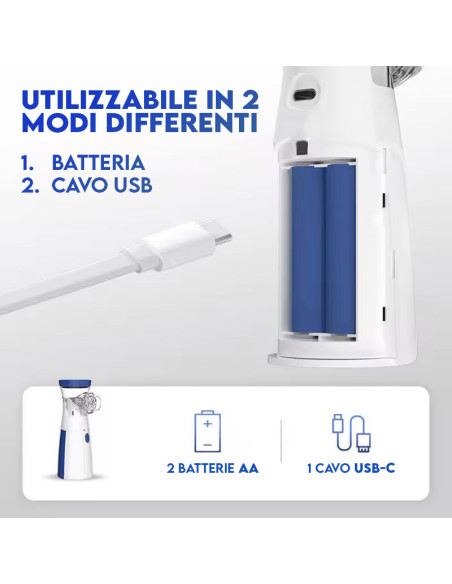 Kit 2pz Aerosol Portatile Silenzioso Ricaricabile Ultrasuoni con Mascherine