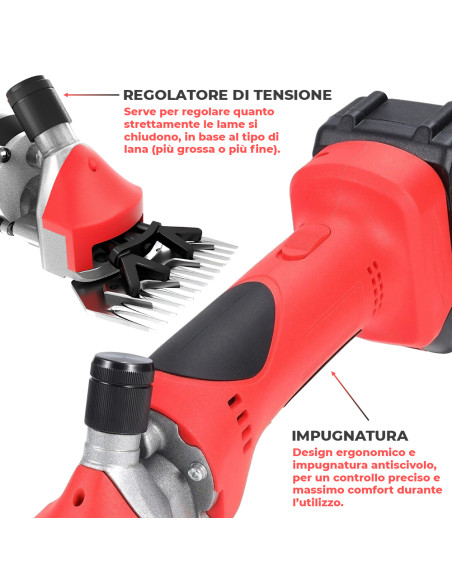 Tosatrice per Pecore Doppia Batteria 48V Ricaricabile Kit Acessori e Valigetta