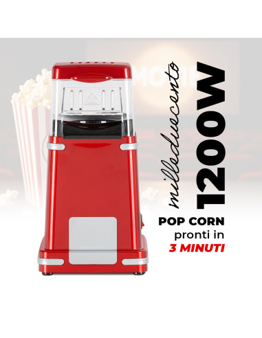 Macchina per Popcorn 1200W ad Aria Calda Rosso...