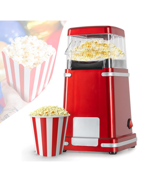 Macchina per Popcorn 1200W ad Aria Calda Rosso con Dosatore Popcorn in 3 Minuti